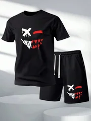 New Autumn Winter Men Business Casual Tshirt Shorts Set Fitness Running Outdoor Sports Black T-Shirt Set Oversized Two-Piece Set