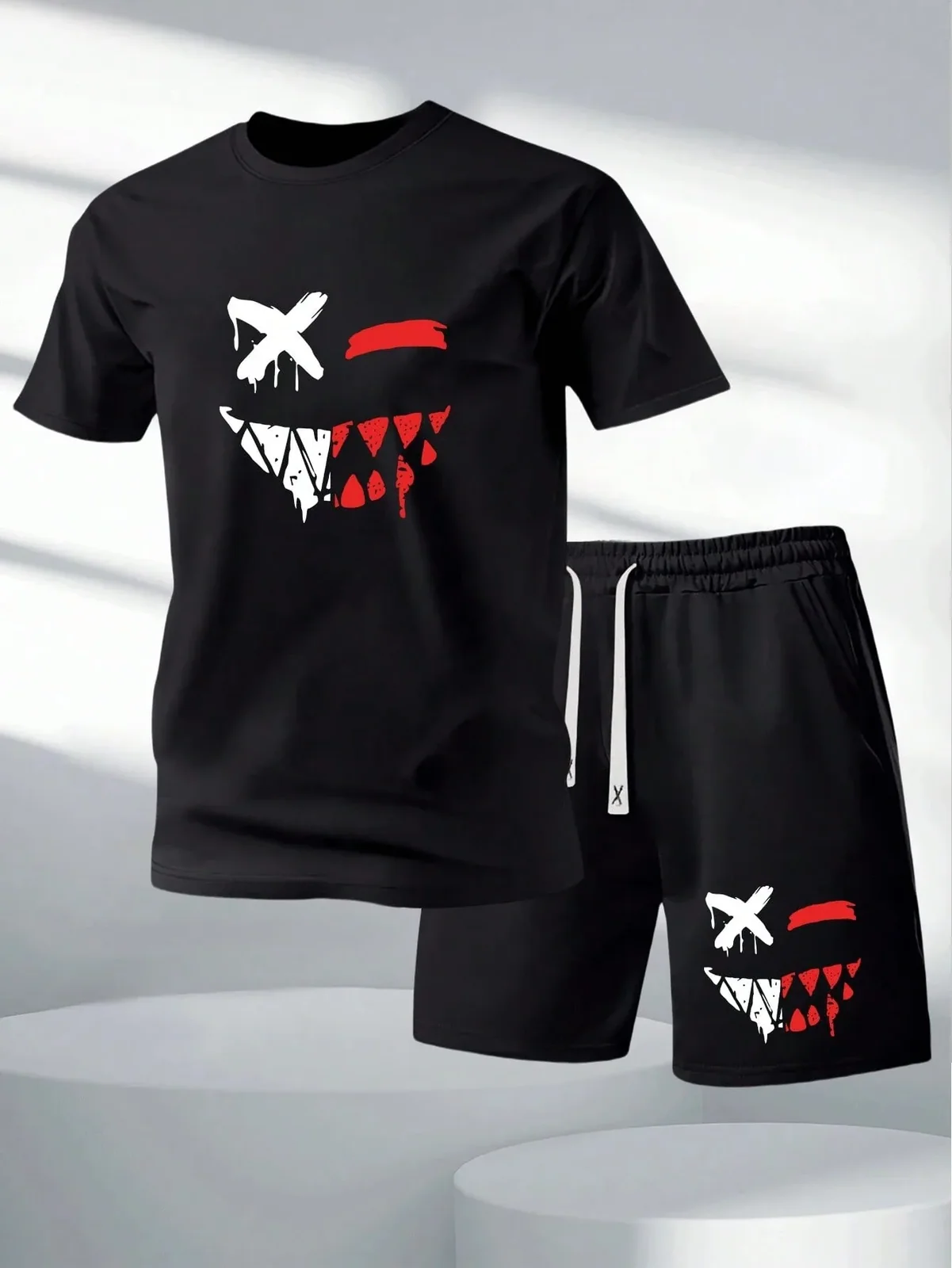 New Autumn Winter Men Business Casual Tshirt Shorts Set Fitness Running Outdoor Sports Black T-Shirt Set Oversized Two-Piece Set