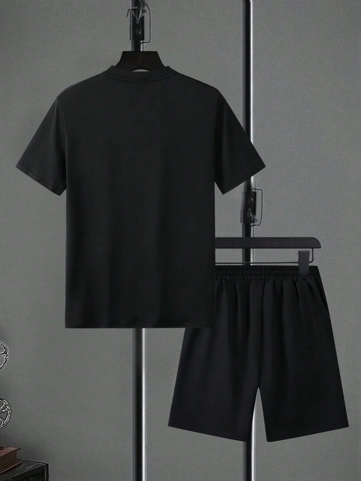 New Autumn Winter Men Business Casual Tshirt Shorts Set Fitness Running Outdoor Sports Black T-Shirt Set Oversized Two-Piece Set