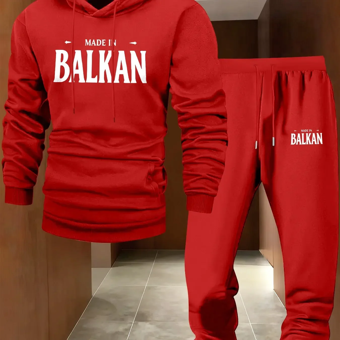2026 new men's long-sleeved hooded sweatshirt set, featuring Balkan pattern, a trendy Christmas gift for you