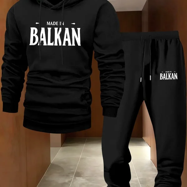 2026 new men's long-sleeved hooded sweatshirt set, featuring Balkan pattern, a trendy Christmas gift for you