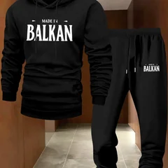 2026 new men's long-sleeved hooded sweatshirt set, featuring Balkan pattern, a trendy Christmas gift for you