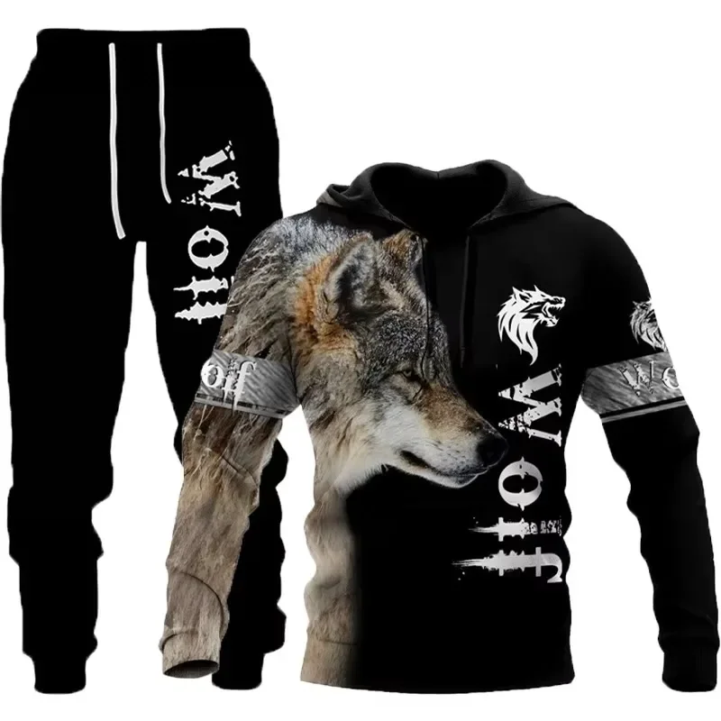 New Retro Lion Print Sports Set Men's Hoodie And Sweatpants 2-Piece Set Fashionable Sportswear Spring/Fall Hoodie 5XL
