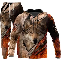 New Retro Lion Print Sports Set Men's Hoodie And Sweatpants 2-Piece Set Fashionable Sportswear Spring/Fall Hoodie 5XL
