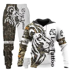 New Retro Lion Print Sports Set Men's Hoodie And Sweatpants 2-Piece Set Fashionable Sportswear Spring/Fall Hoodie 5XL