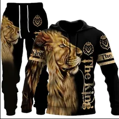 New Retro Lion Print Sports Set Men's Hoodie And Sweatpants 2-Piece Set Fashionable Sportswear Spring/Fall Hoodie 5XL