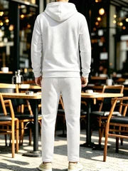 Men 2 Piece Tracksuit Set Textured Full Zip Hooded Jacket + Drawstring Straight Pants Casual Matching Outfit