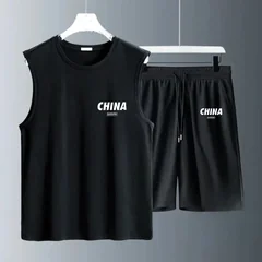 Men's Tank Top Sets 2026 Summer Quick drying 2 piece set beach jogging set crewneck men's suits sports seaside oversize running