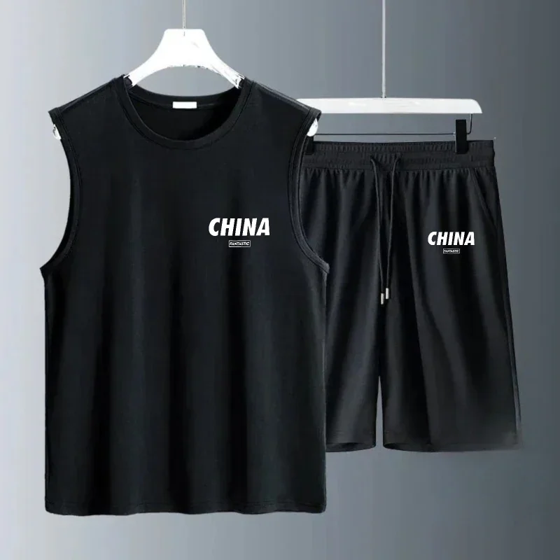Men's Tank Top Sets 2026 Summer Quick drying 2 piece set beach jogging set crewneck men's suits sports seaside oversize running