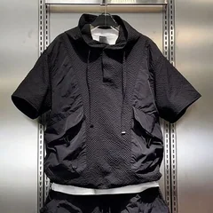 2026 Men's 2 Piece Tracksuit Summer Hooded Short Sleeve T-Shirt & Cargo Shorts Quick Dry Breathable Textured Sportswear