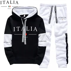 Autumn Winter Men's Tracksuit Casual Hooded Sweatshirts Outdoors Sports Jogging Clothing Classic Black White Single Hoodie Pants