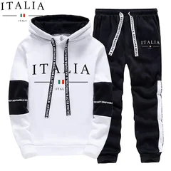 Autumn Winter Men's Tracksuit Casual Hooded Sweatshirts Outdoors Sports Jogging Clothing Classic Black White Single Hoodie Pants