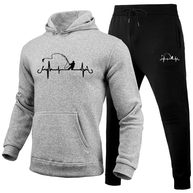Men's Tracksuit Print Casual Hooded Sweatshirt Outdoors Fitness Sports Jogging Clothing Autumn Winter Street Single Hoodie Pants