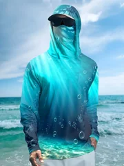 Men's long-sleeved T-shirt with sun protection hooded jacket protective mask one-piece outdoor long-sleeved top