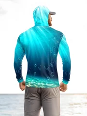 Men's long-sleeved T-shirt with sun protection hooded jacket protective mask one-piece outdoor long-sleeved top