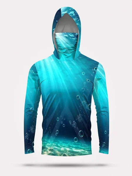 Men's long-sleeved T-shirt with sun protection hooded jacket protective mask one-piece outdoor long-sleeved top