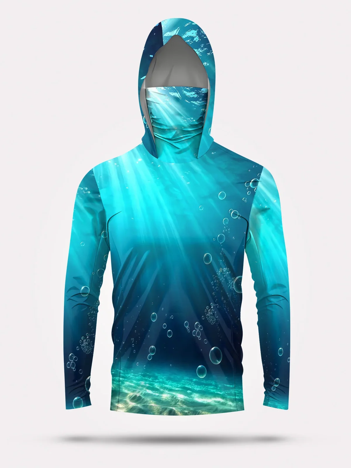 Men's long-sleeved T-shirt with sun protection hooded jacket protective mask one-piece outdoor long-sleeved top