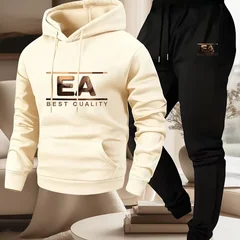 mens outfits print hooded sweatshirt and sweatpants soft and comfortable thin velvet warm sweatpants set autumn and winter