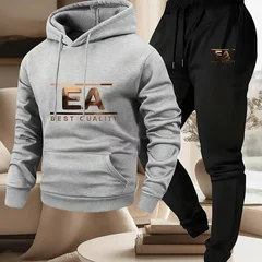 mens outfits print hooded sweatshirt and sweatpants soft and comfortable thin velvet warm sweatpants set autumn and winter