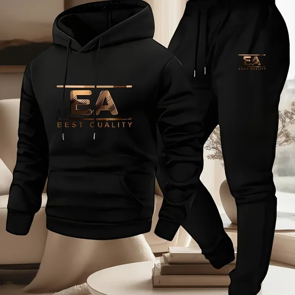mens outfits print hooded sweatshirt and sweatpants soft and comfortable thin velvet warm sweatpants set autumn and winter