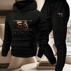 mens outfits print hooded sweatshirt and sweatpants soft and comfortable thin velvet warm sweatpants set autumn and winter