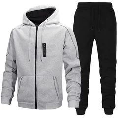 Autumn Winter Daily Casual Sports Jogger Suit Outdoor Warm Motorcycle Coat Outfit 2026 Mens Set Zipper Hoodie and Black Trousers