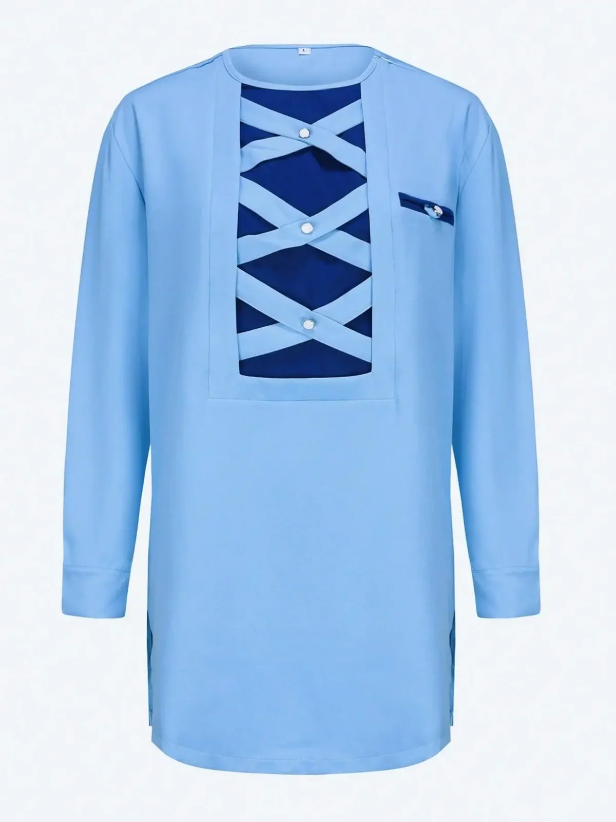 African & Middle Eastern Men's Traditional Outfit Sky Blue Set Long Sleeve Dashiki Top with Pants Ethnic Wear for Wedding Party
