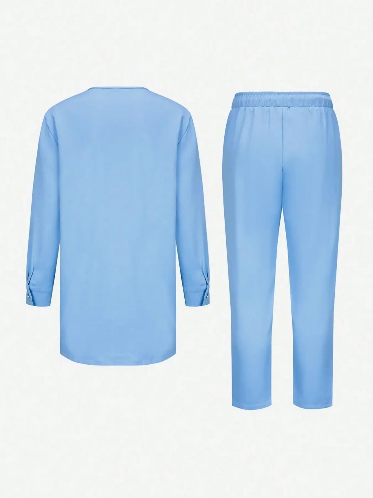 African & Middle Eastern Men's Traditional Outfit Sky Blue Set Long Sleeve Dashiki Top with Pants Ethnic Wear for Wedding Party