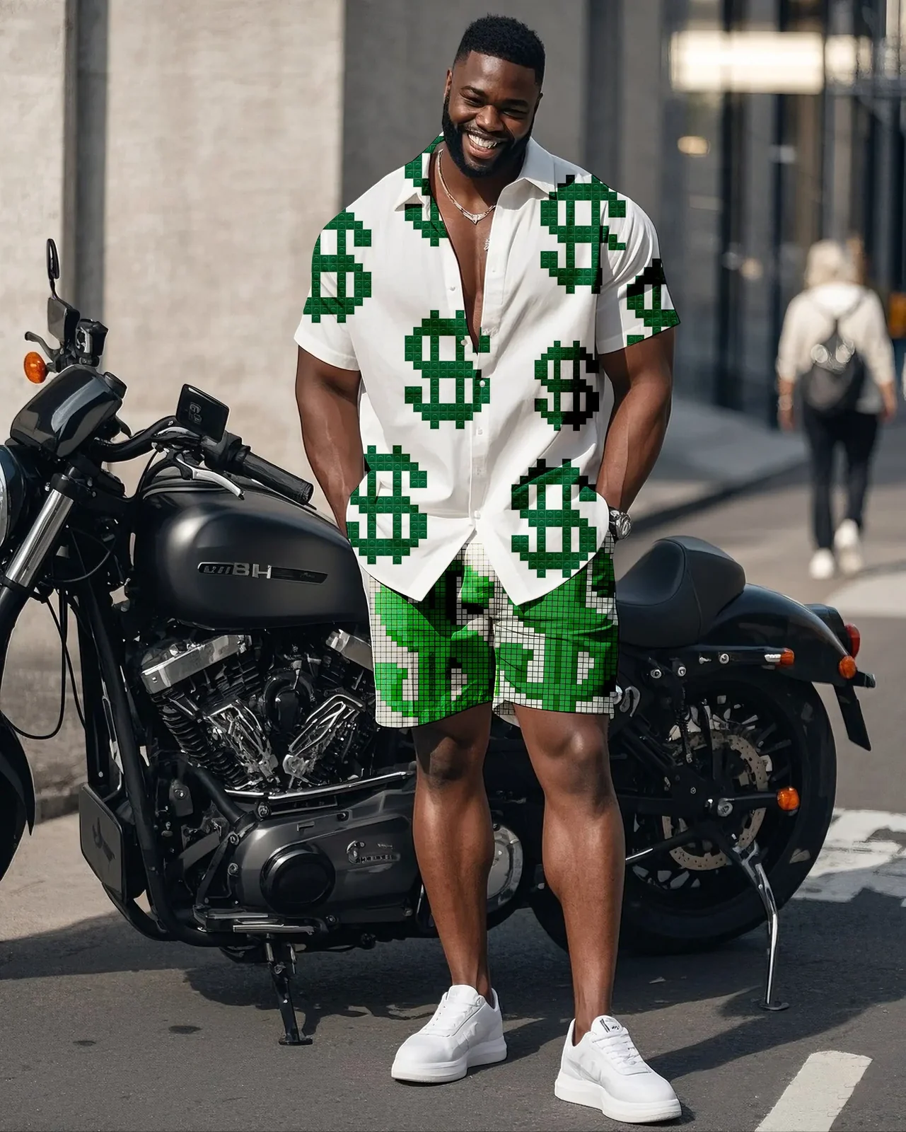 S-9XL Men's Summer Dollar Sign Print Oversized Shirt & Shorts Set Multi-Design Casual 2-Piece Outfit
