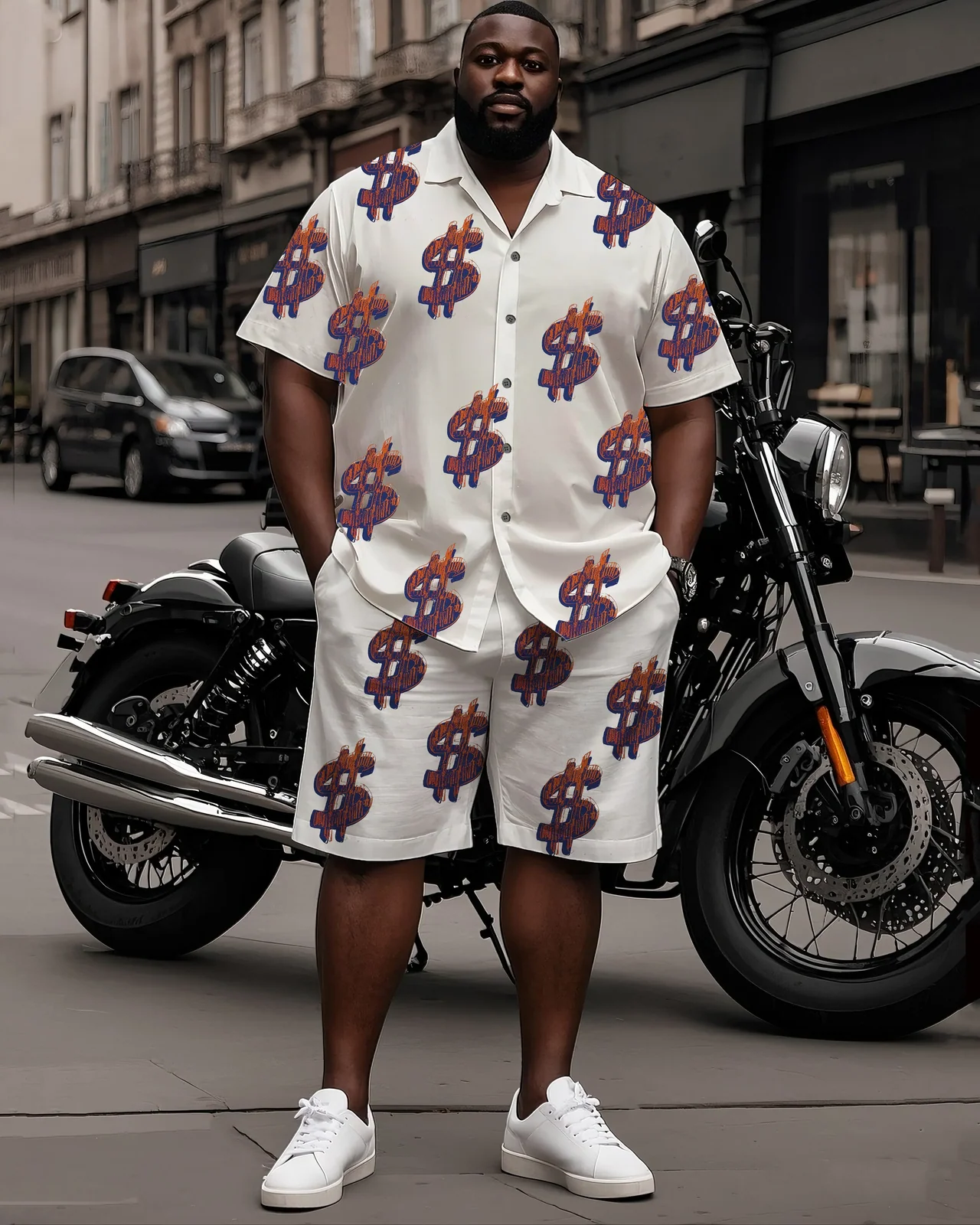 S-9XL Men's Summer Dollar Sign Print Oversized Shirt & Shorts Set Multi-Design Casual 2-Piece Outfit