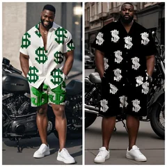 S-9XL Men's Summer Dollar Sign Print Oversized Shirt & Shorts Set Multi-Design Casual 2-Piece Outfit