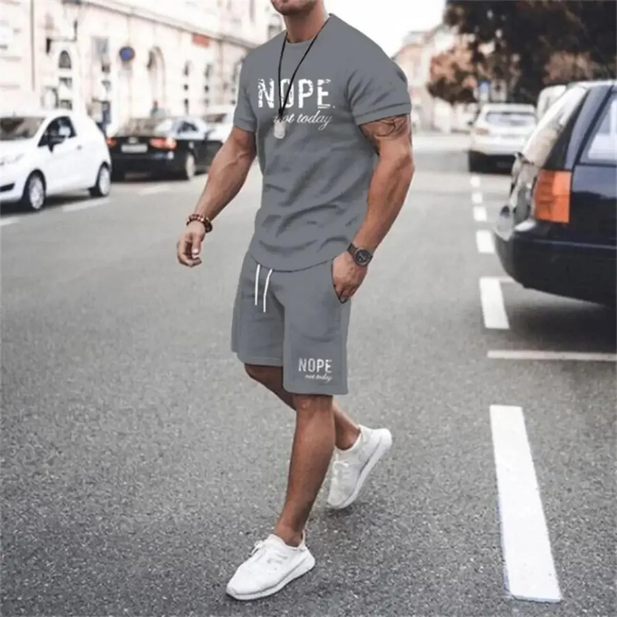 Summer New Arrival 3D Letter Print Set Street Style Casual Menswear Minimalist Comfort Set Men's Breathable Two-Piece Set