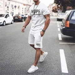 Summer New Arrival 3D Letter Print Set Street Style Casual Menswear Minimalist Comfort Set Men's Breathable Two-Piece Set