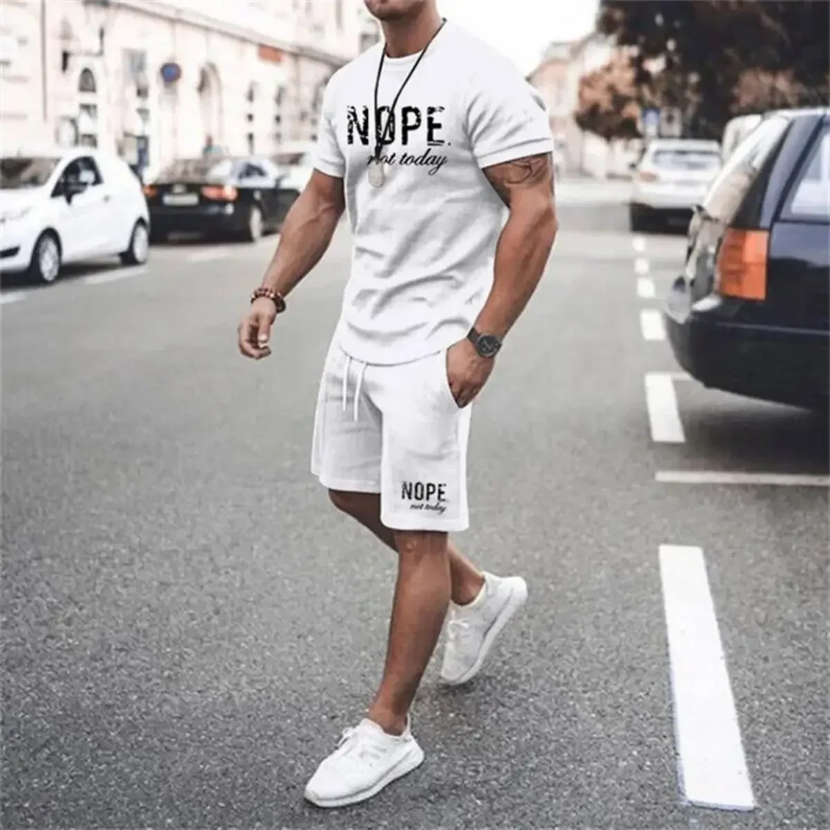 Summer New Arrival 3D Letter Print Set Street Style Casual Menswear Minimalist Comfort Set Men's Breathable Two-Piece Set