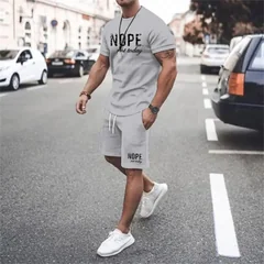 Summer New Arrival 3D Letter Print Set Street Style Casual Menswear Minimalist Comfort Set Men's Breathable Two-Piece Set