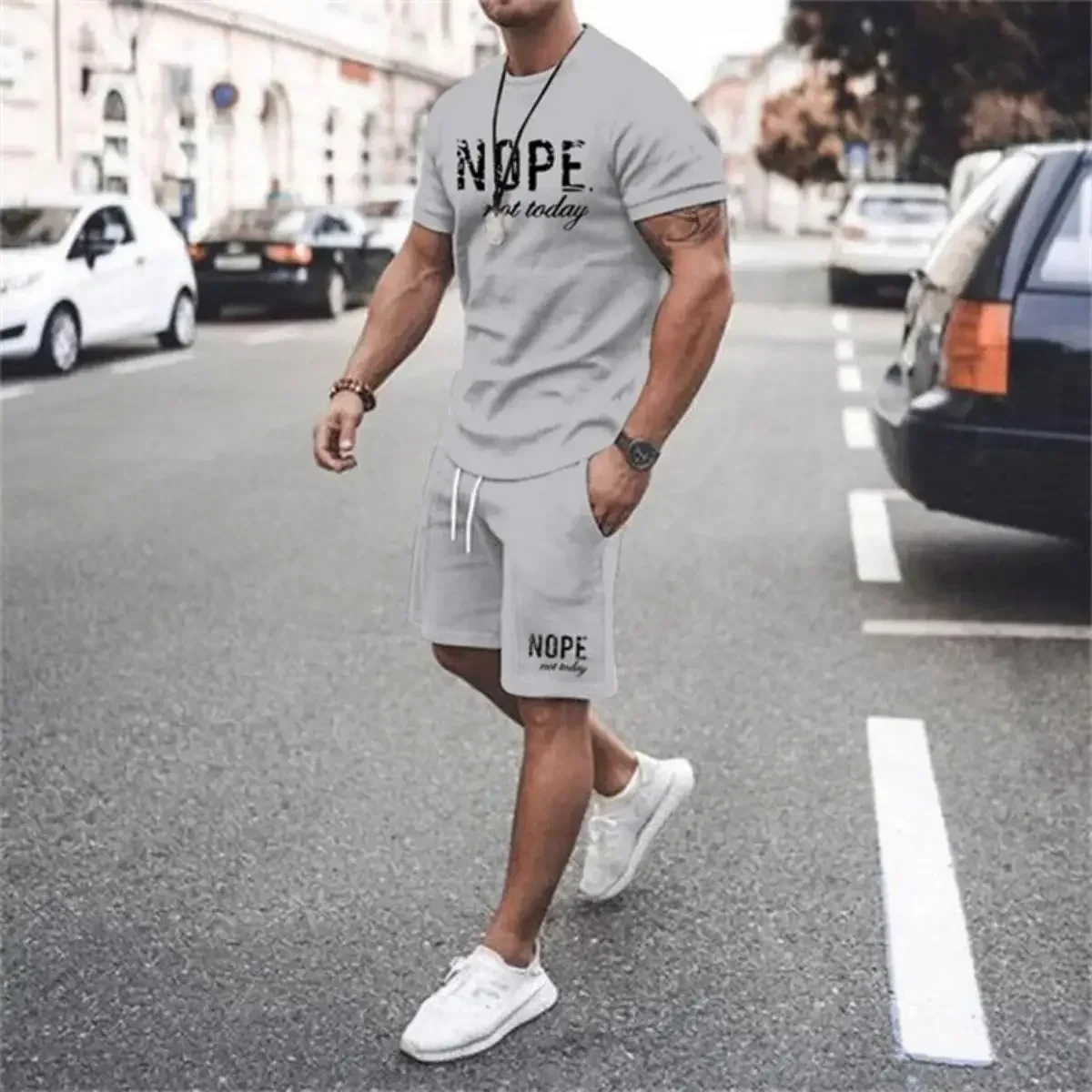 Summer New Arrival 3D Letter Print Set Street Style Casual Menswear Minimalist Comfort Set Men's Breathable Two-Piece Set