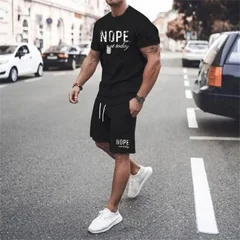 Summer New Arrival 3D Letter Print Set Street Style Casual Menswear Minimalist Comfort Set Men's Breathable Two-Piece Set
