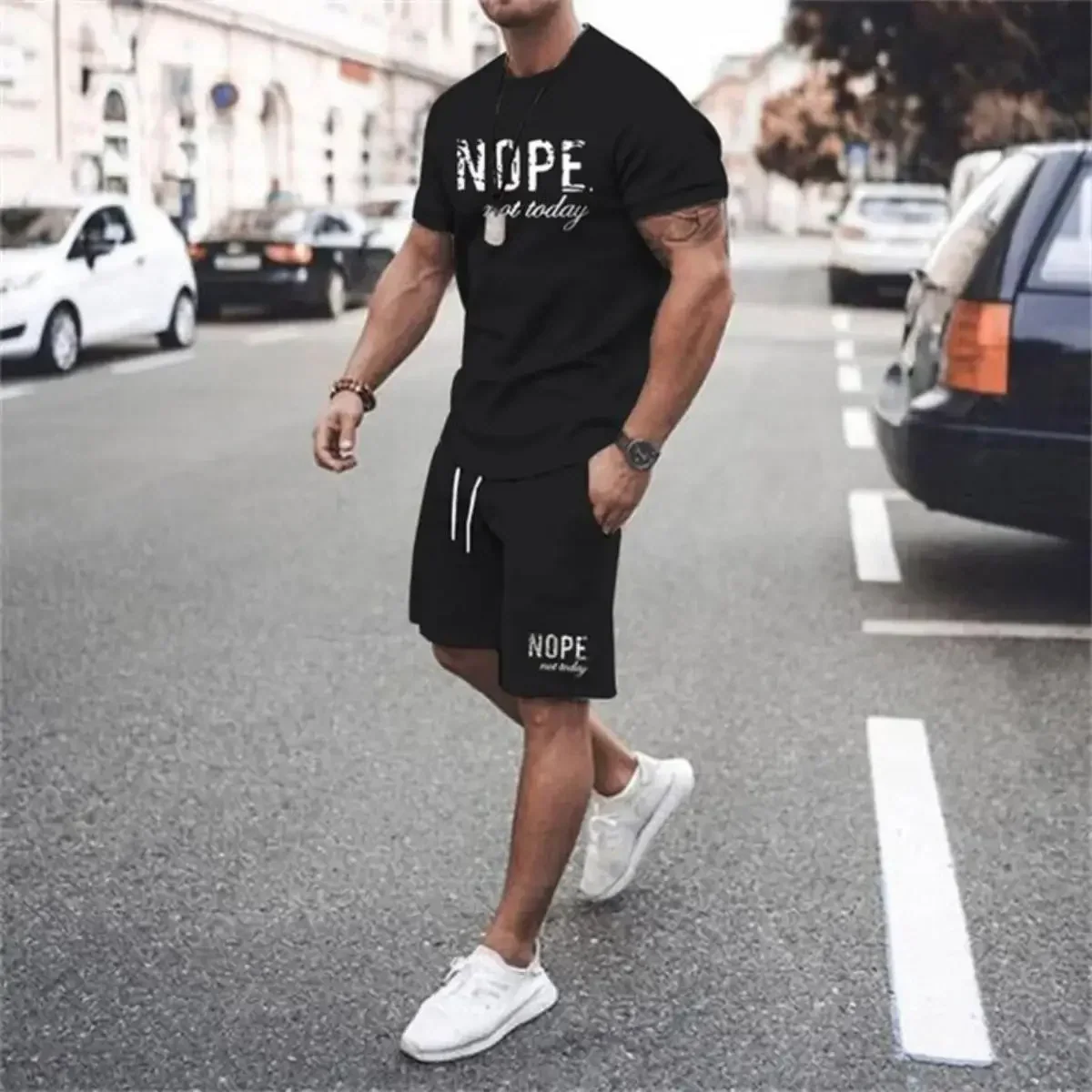 Summer New Arrival 3D Letter Print Set Street Style Casual Menswear Minimalist Comfort Set Men's Breathable Two-Piece Set