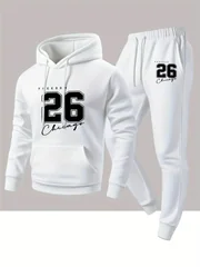 2026 Autumn Winter Printed Creative Letter Men's Long Sleeved Round Neck Comfortable Sweatshirt Casual Clothing Suit