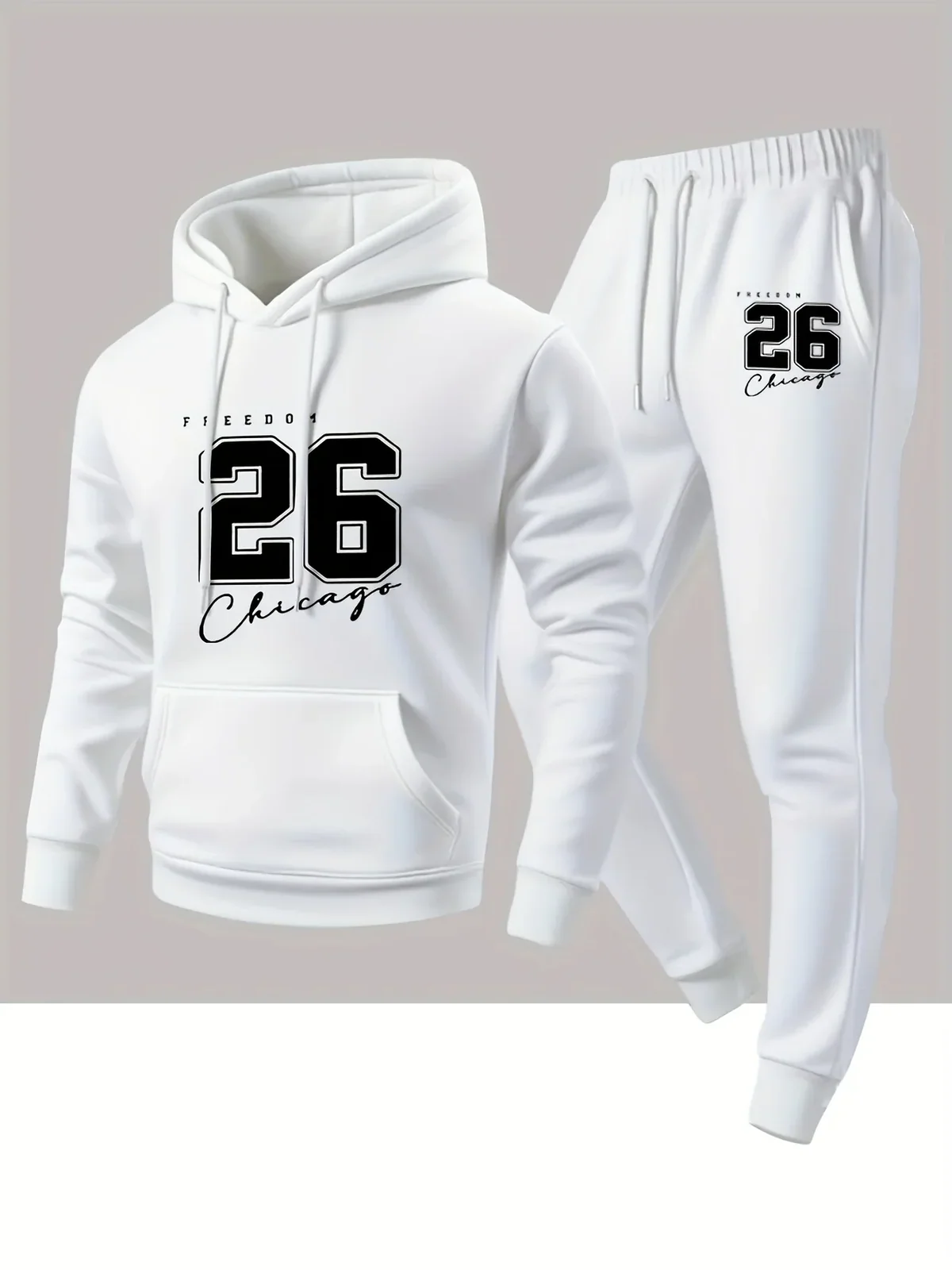 2026 Autumn Winter Printed Creative Letter Men's Long Sleeved Round Neck Comfortable Sweatshirt Casual Clothing Suit