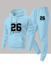 2026 Autumn Winter Printed Creative Letter Men's Long Sleeved Round Neck Comfortable Sweatshirt Casual Clothing Suit