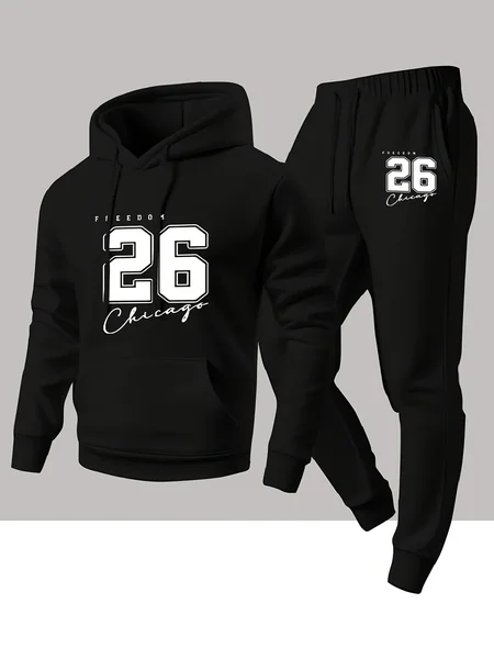 2026 Autumn Winter Printed Creative Letter Men's Long Sleeved Round Neck Comfortable Sweatshirt Casual Clothing Suit