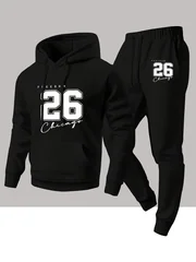 2026 Autumn Winter Printed Creative Letter Men's Long Sleeved Round Neck Comfortable Sweatshirt Casual Clothing Suit