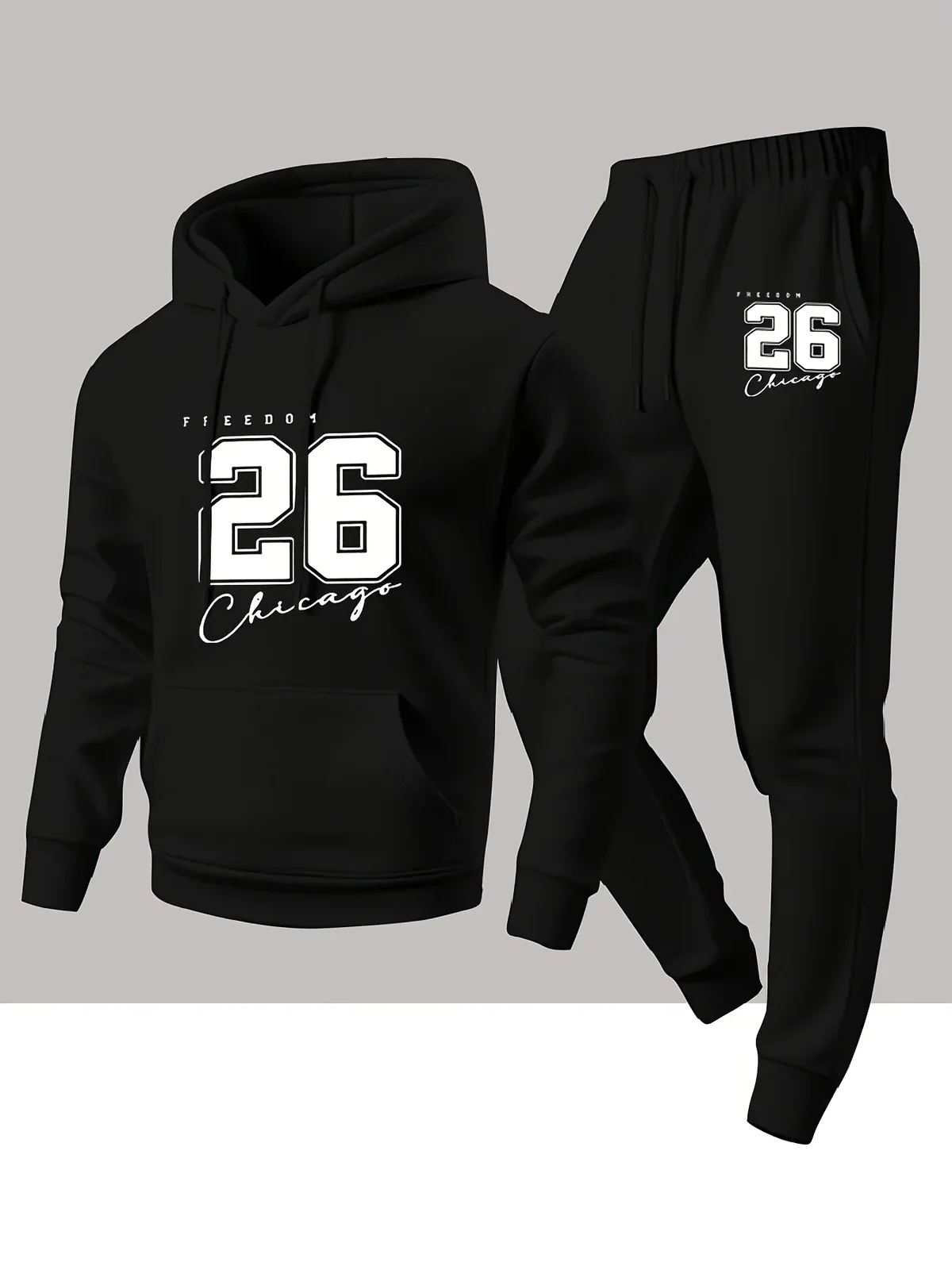 2026 Autumn Winter Printed Creative Letter Men's Long Sleeved Round Neck Comfortable Sweatshirt Casual Clothing Suit
