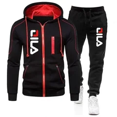New Autumn And Winter Men's Hooded Jacket Sportswear Set, fashionable outdoor men's zipper jacket + jogging pants 2-piece set