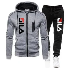 New Autumn And Winter Men's Hooded Jacket Sportswear Set, fashionable outdoor men's zipper jacket + jogging pants 2-piece set