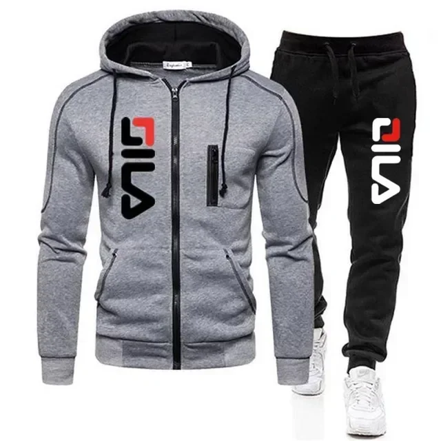New Autumn And Winter Men's Hooded Jacket Sportswear Set, fashionable outdoor men's zipper jacket + jogging pants 2-piece set