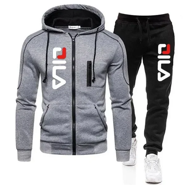 New Autumn And Winter Men's Hooded Jacket Sportswear Set, fashionable outdoor men's zipper jacket + jogging pants 2-piece set