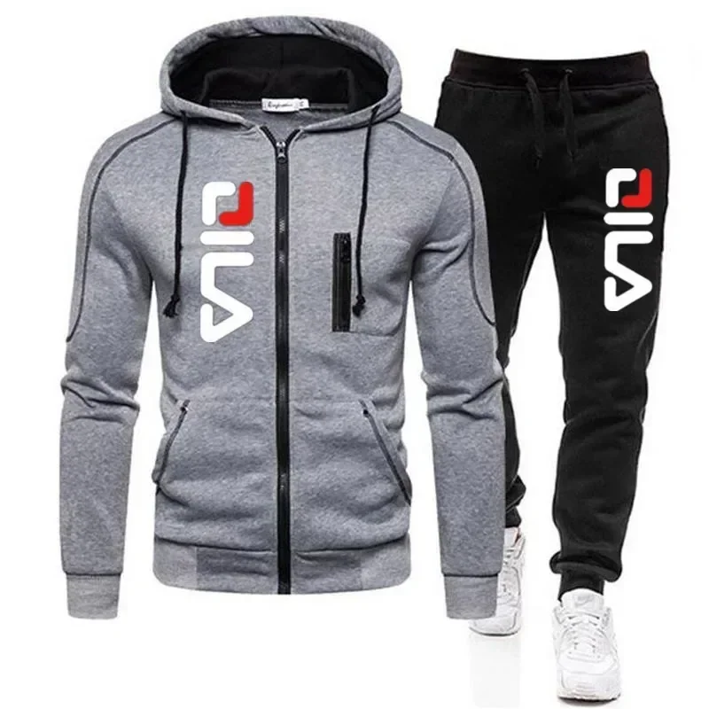 New Autumn And Winter Men's Hooded Jacket Sportswear Set, fashionable outdoor men's zipper jacket + jogging pants 2-piece set