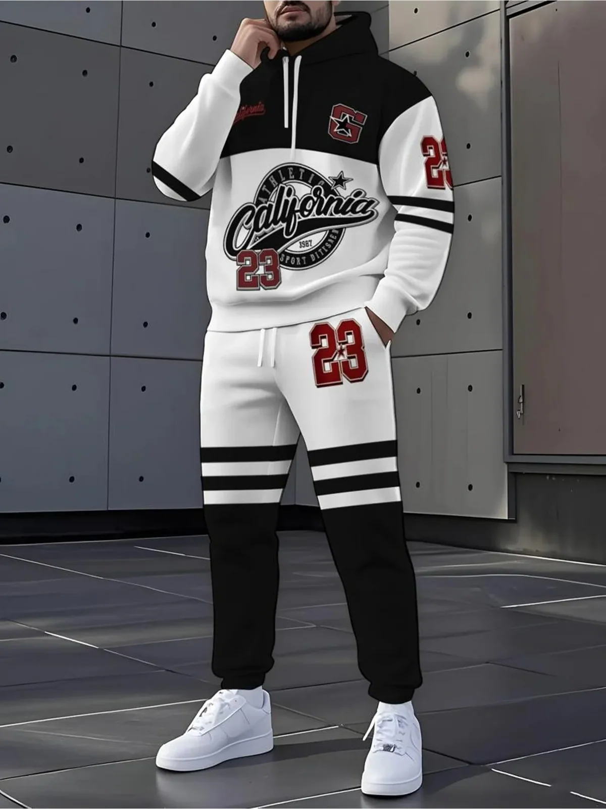 2026 Autumn/Winter Men's Hooded Sweatshirt and Pants Set - Casual and Fashionable Highly Versatile 3D Digital Pattern Printing